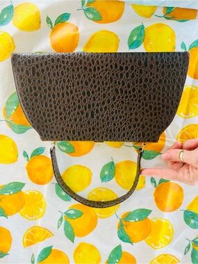 Dark Brown Croc-Embossed Top-Handle Bag